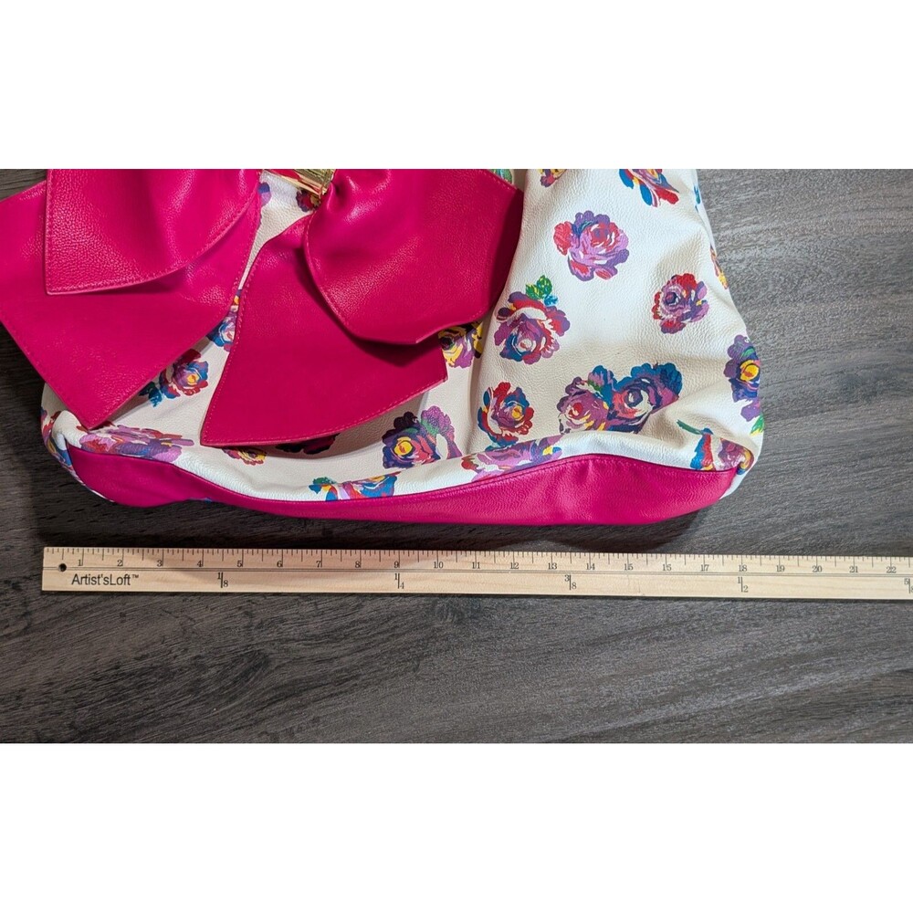 betsey johnson Bow-licious BIG Hot Pink Bow Hogo Bag Fushia Floral Tote Gold - Picture 3 of 8